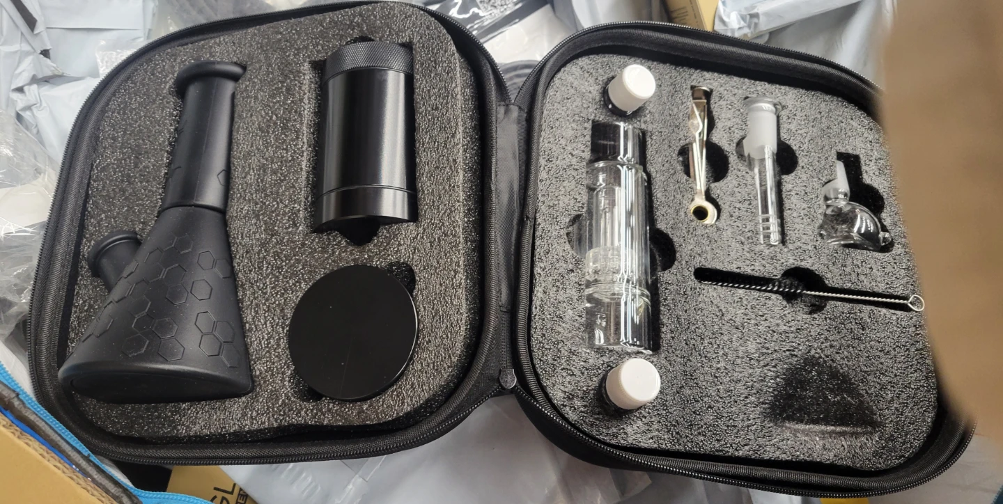 12" Silicone Glass Smoking Set w/ Case Tobacco Water Pipe
