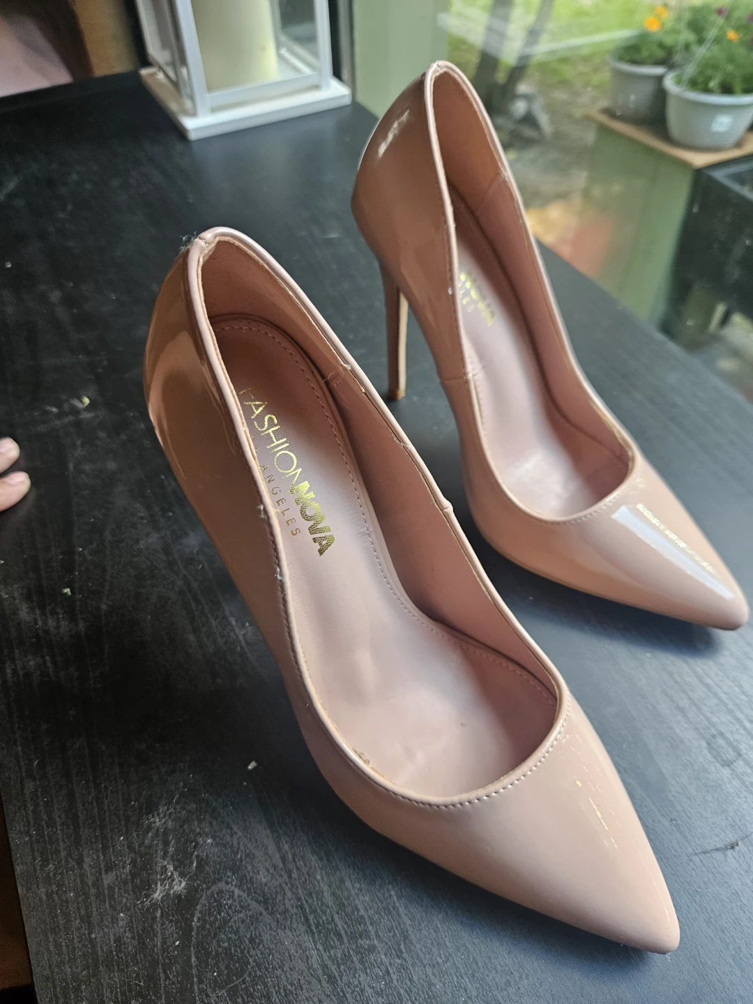 Fashion Nova Patent Nude Heels Size 6.5