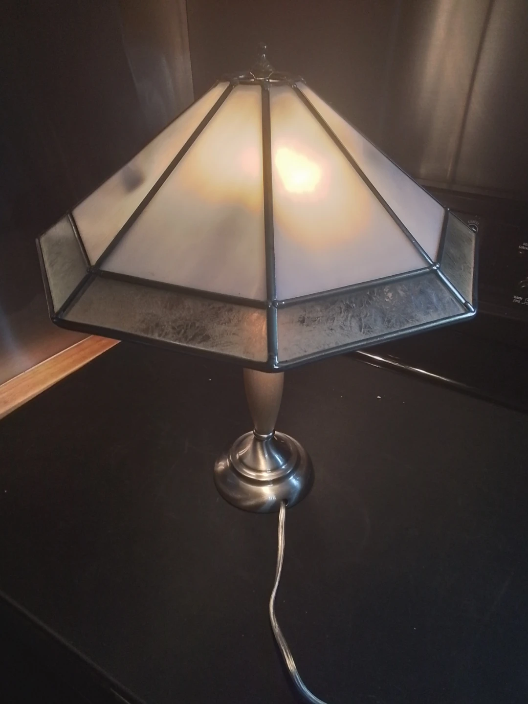 Stained Glass Table Lamp with Wood Accent