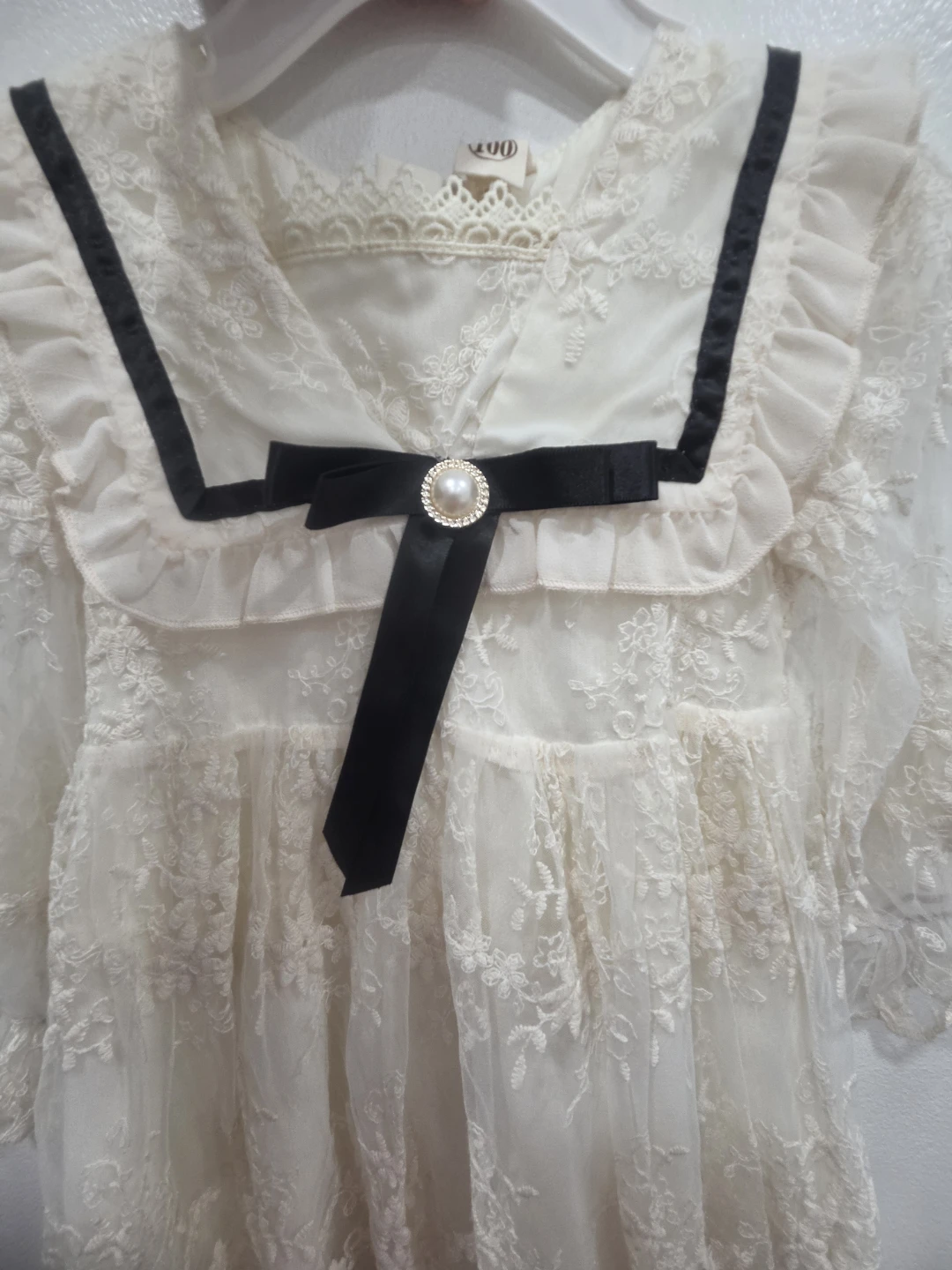 Cream Lace Dress with Sailor Collar - photo 3