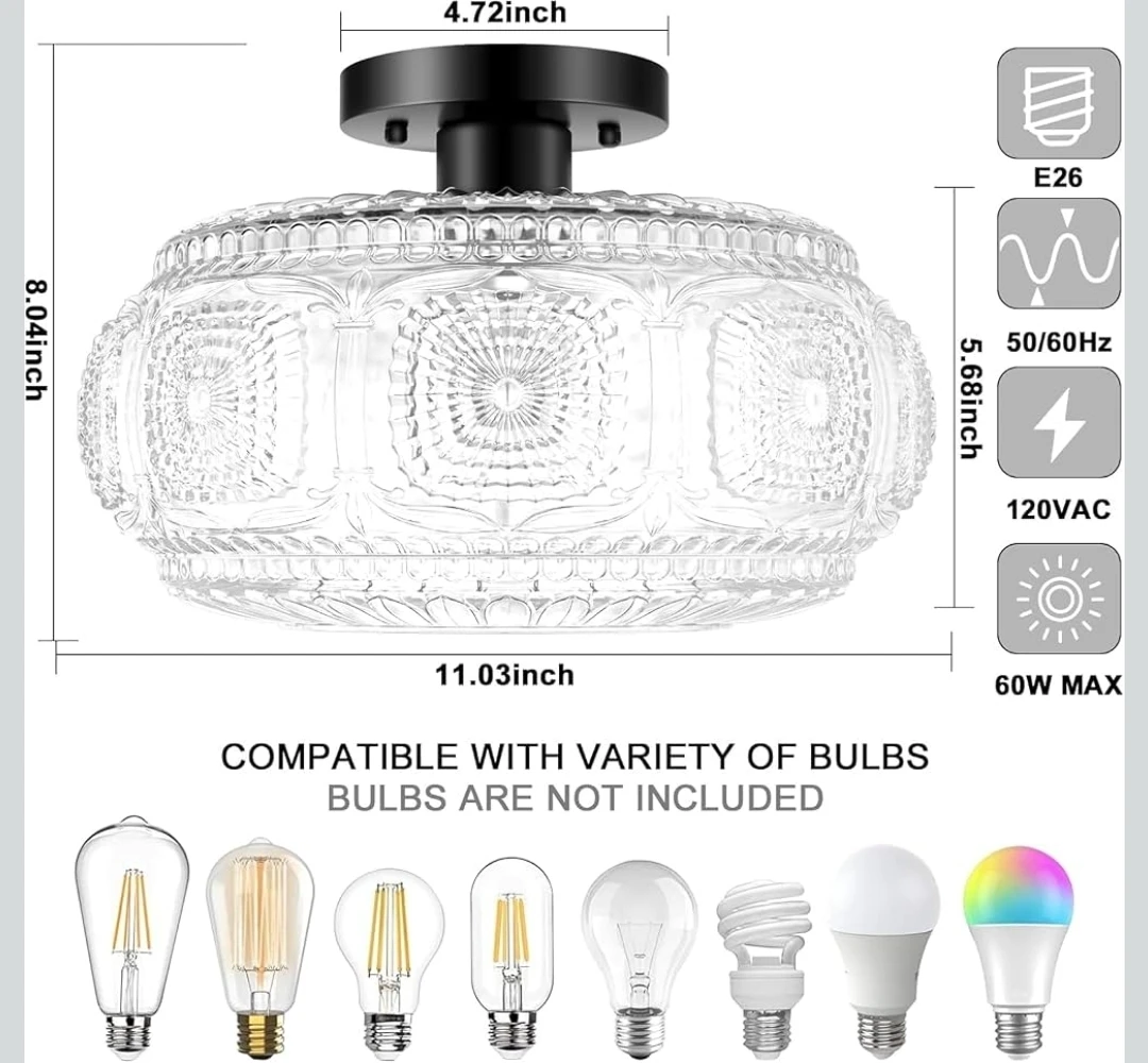 Semi Flush Mount Ceiling Light - Black Glass - photo 2