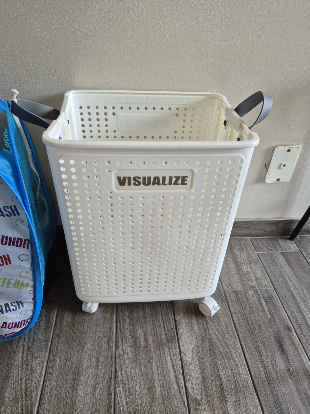 White Laundry Basket with Wheels