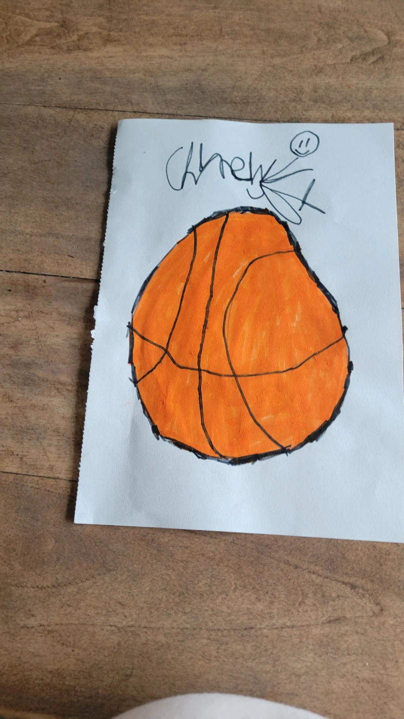 Child's Drawing of World Cup Trophy and Basketball (signed)