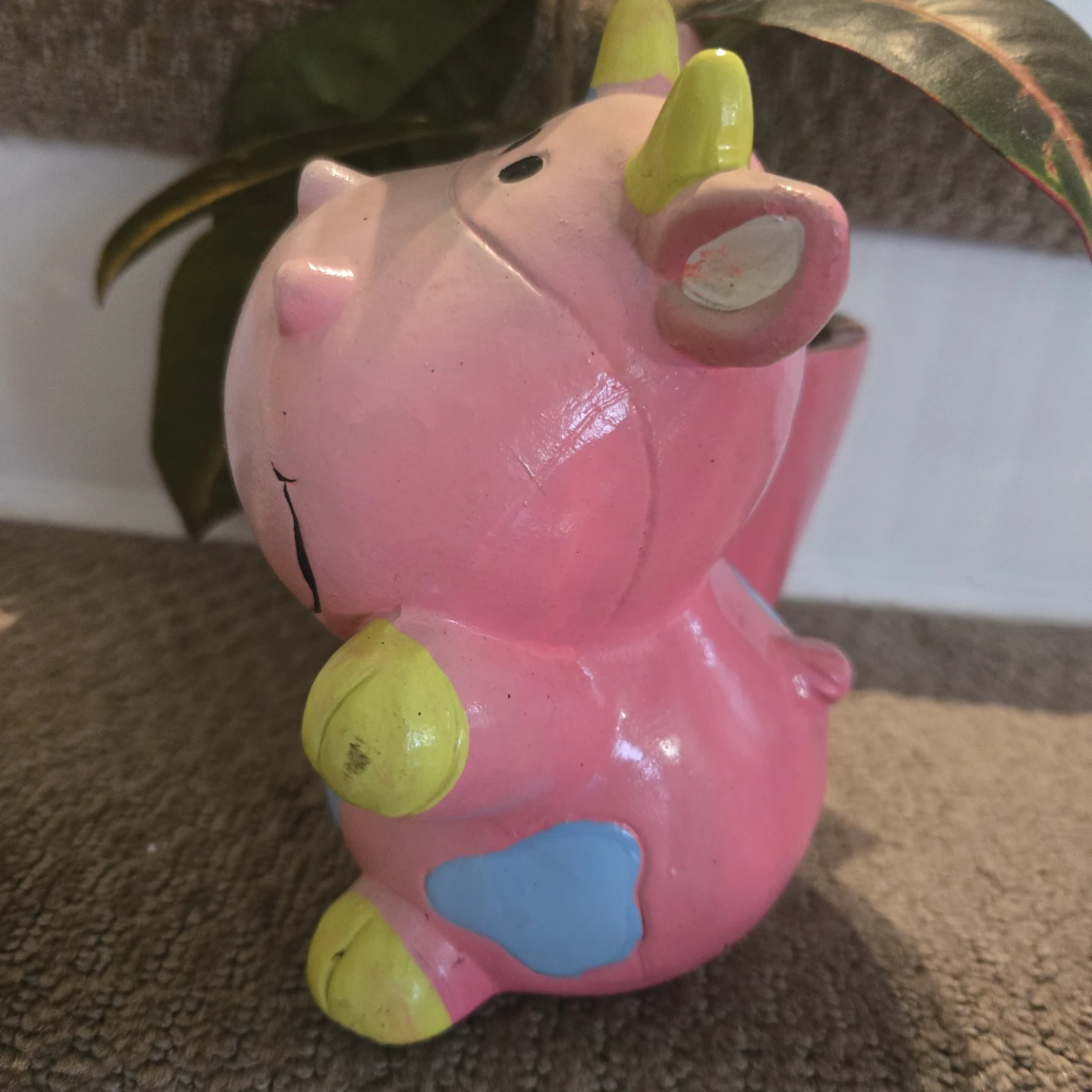 Cute Pink Cow Planter Pot Includes Croton Plant - photo 3