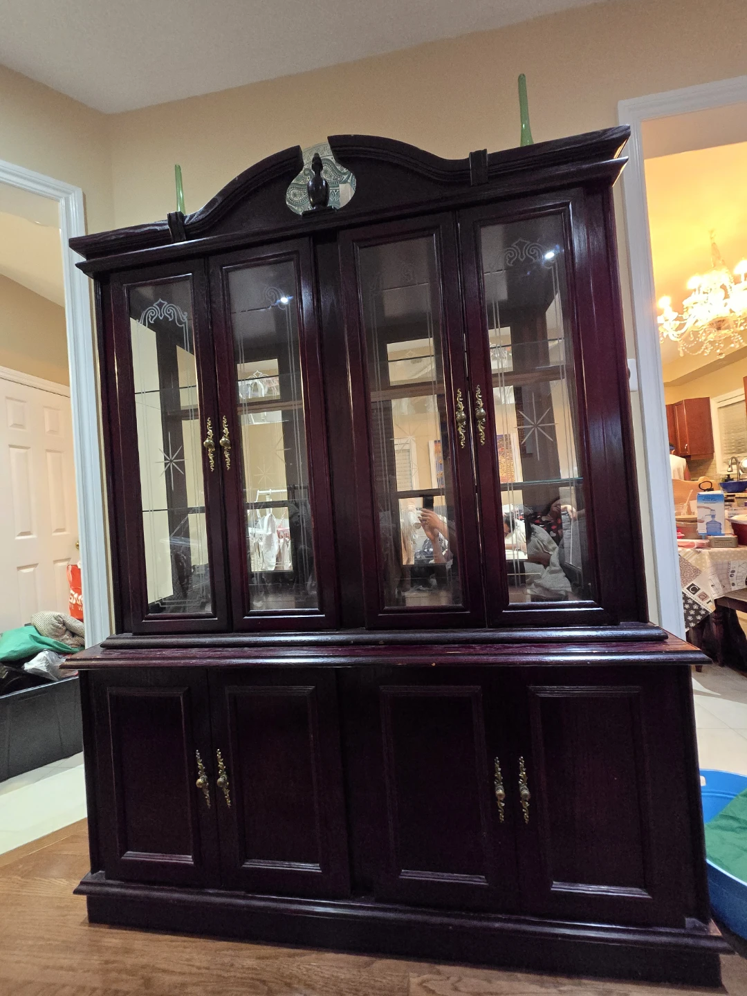 Dark Wood China Cabinet with Glass Doors
