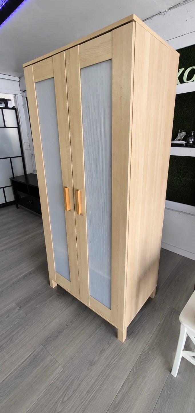 Light Wood Double Door Wardrobe with Frosted Glass - photo 2