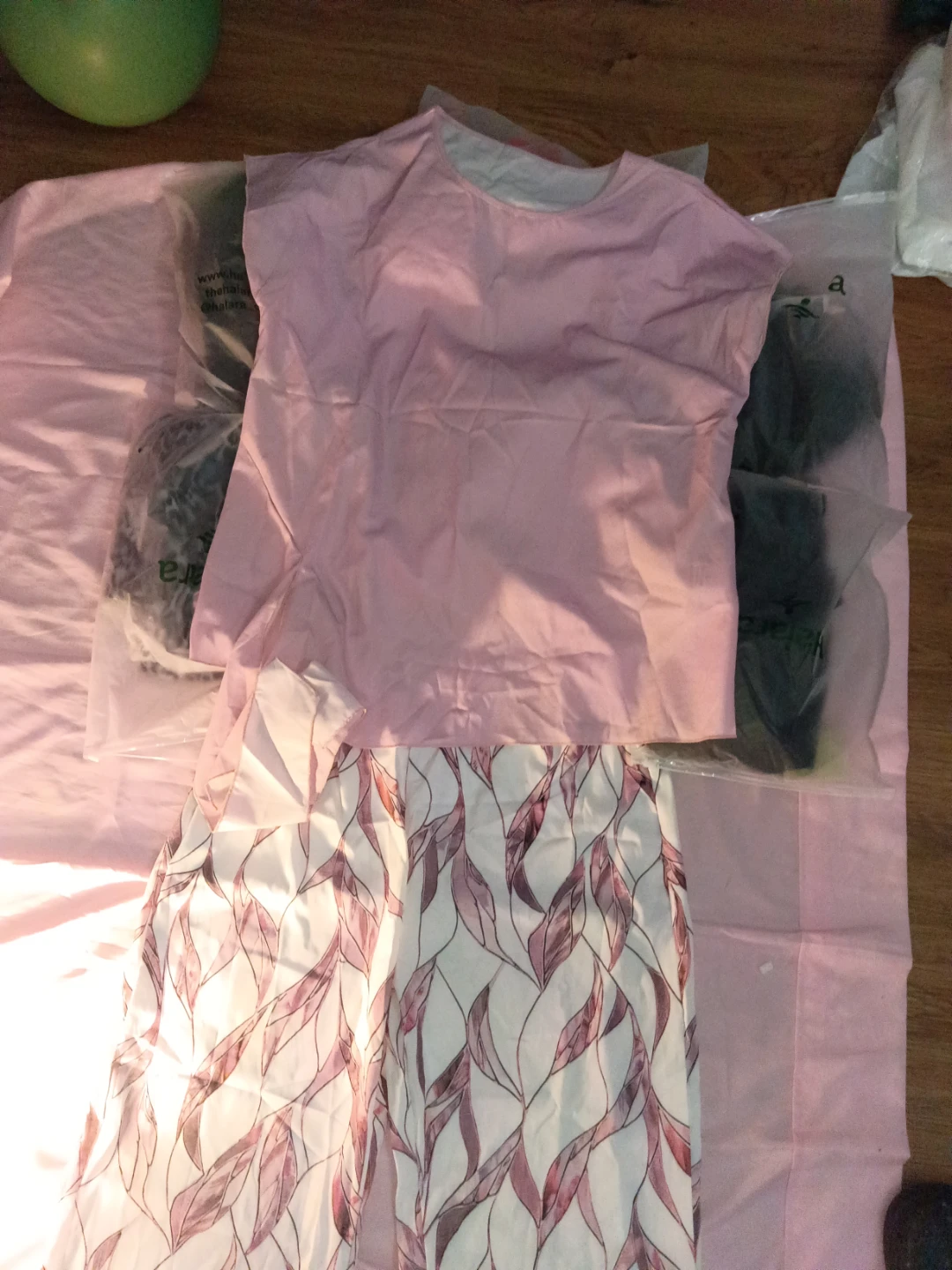 Pink Pajama Set with Leaf Print Pants - photo 2