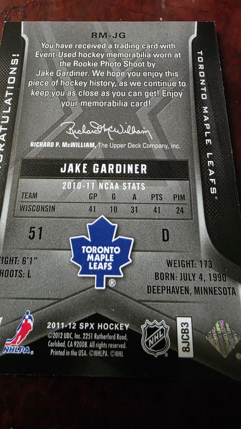 Jake Gardiner Rookie Materials Jersey Trading Card - photo 2