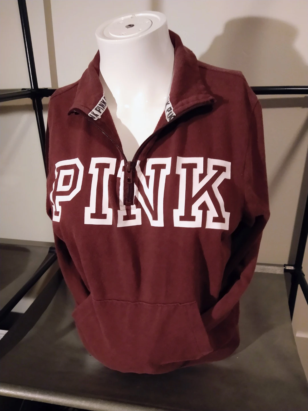 Victoria's Secret PINK Quarter-Zip Maroon Pullover Sweatshirt XS - photo 2