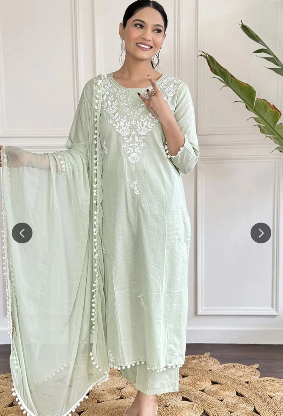 Light Green Cotton Kurti and Trousers Set