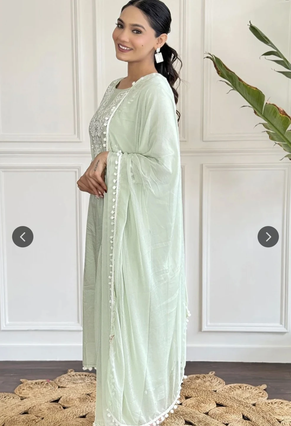 Light Green Cotton Kurti and Trousers Set - photo 2
