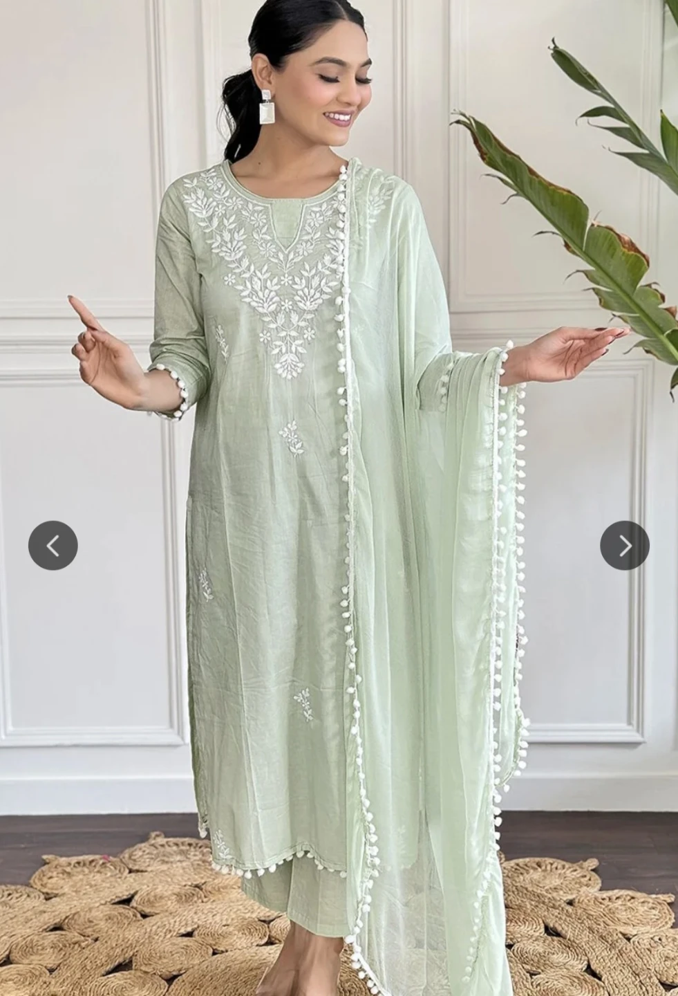 Light Green Cotton Kurti and Trousers Set - photo 3