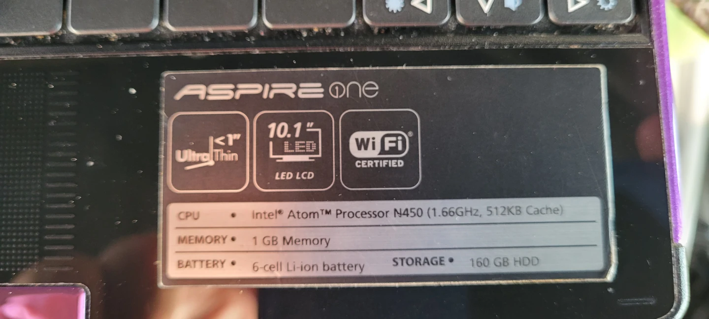Acer Aspire One Purple Netbook Laptop - photo 2