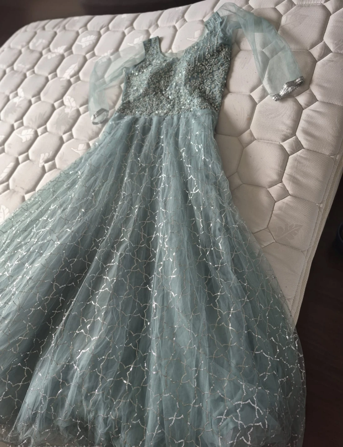 Light Blue Embellished Gown with Sheer Sleeves - photo 2