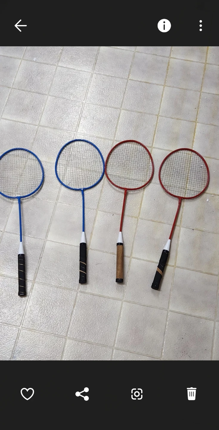 Set of 4 blue and red badminton racquets