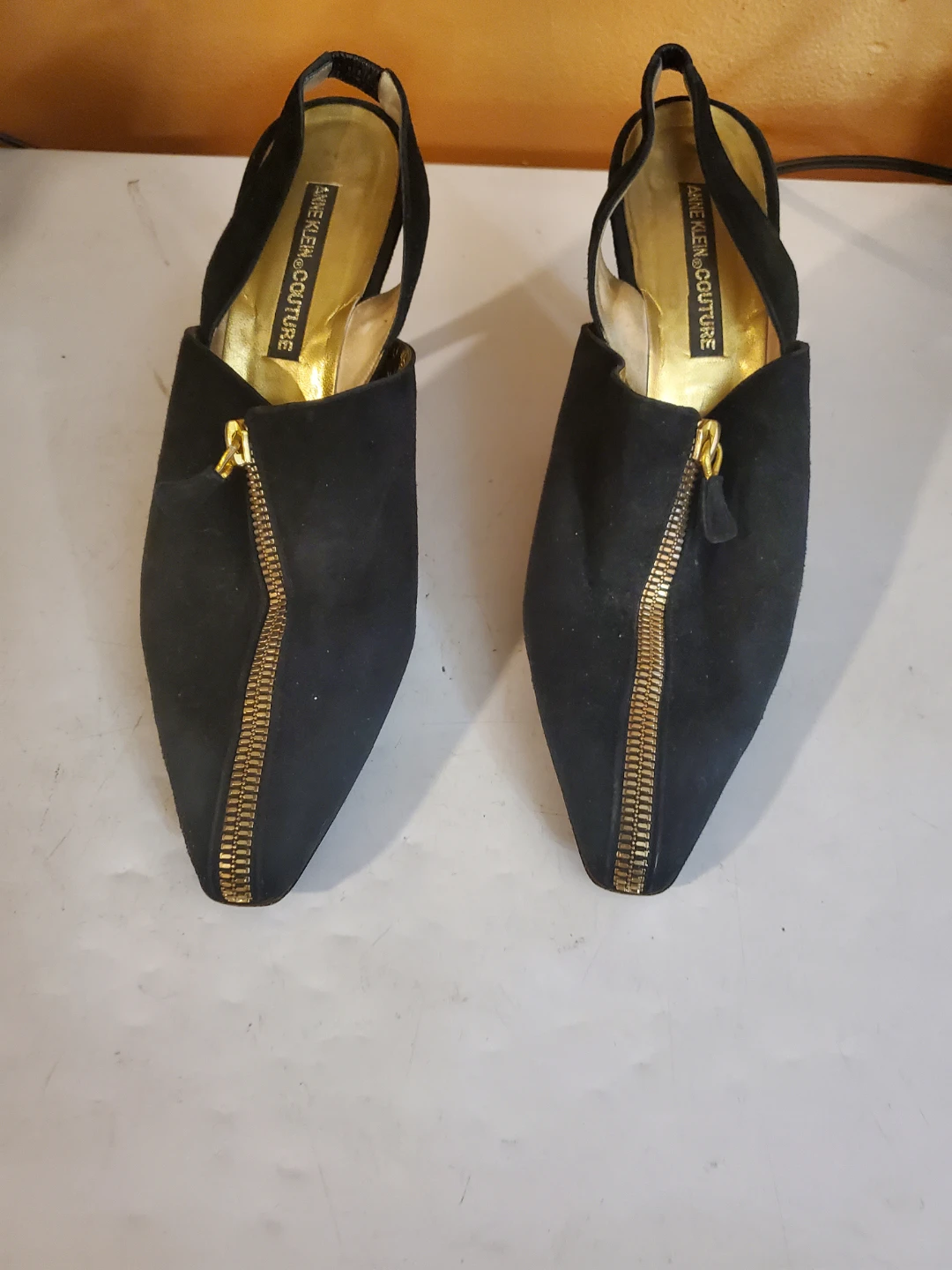Anne Klein Couture Black Suede Slingback Heels