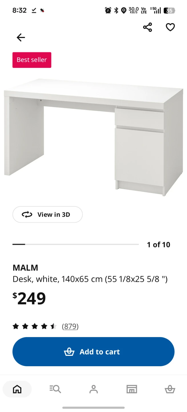 IKEA MALM Desk - White, 140x65 cm - photo 2