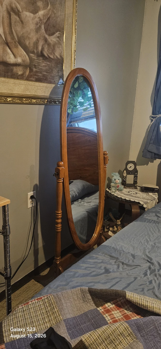 Wooden Oval Standing Mirror