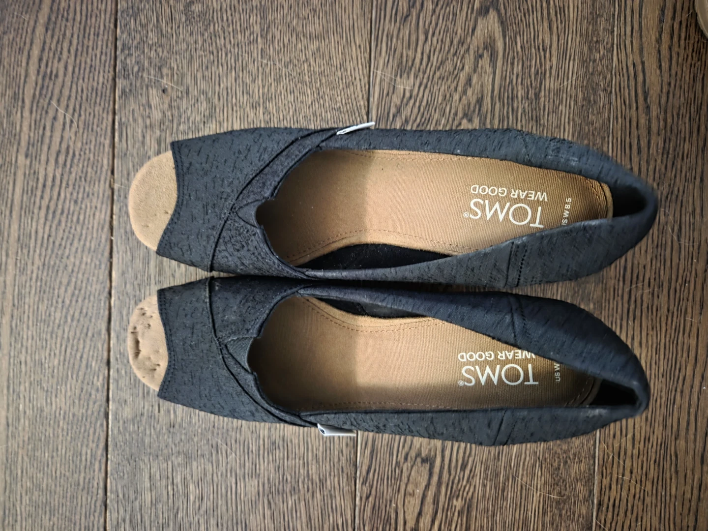 TOMS Black Wedge Peep-Toe Shoes