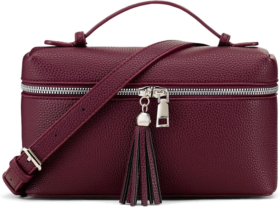 Maroon Faux Leather Vanity Case / Burgundy Bag