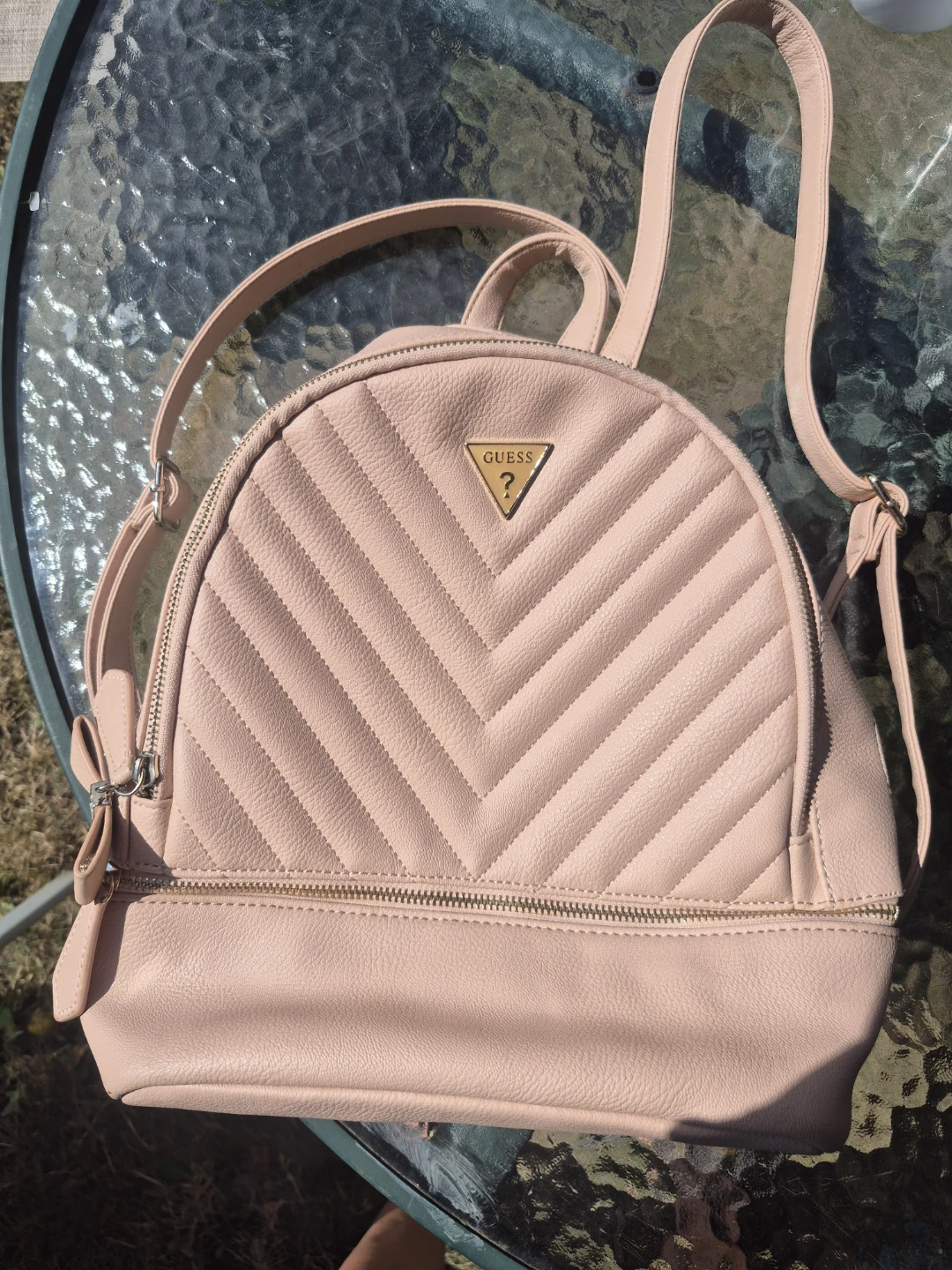 Guess Pink Chevron Quilted Backpack