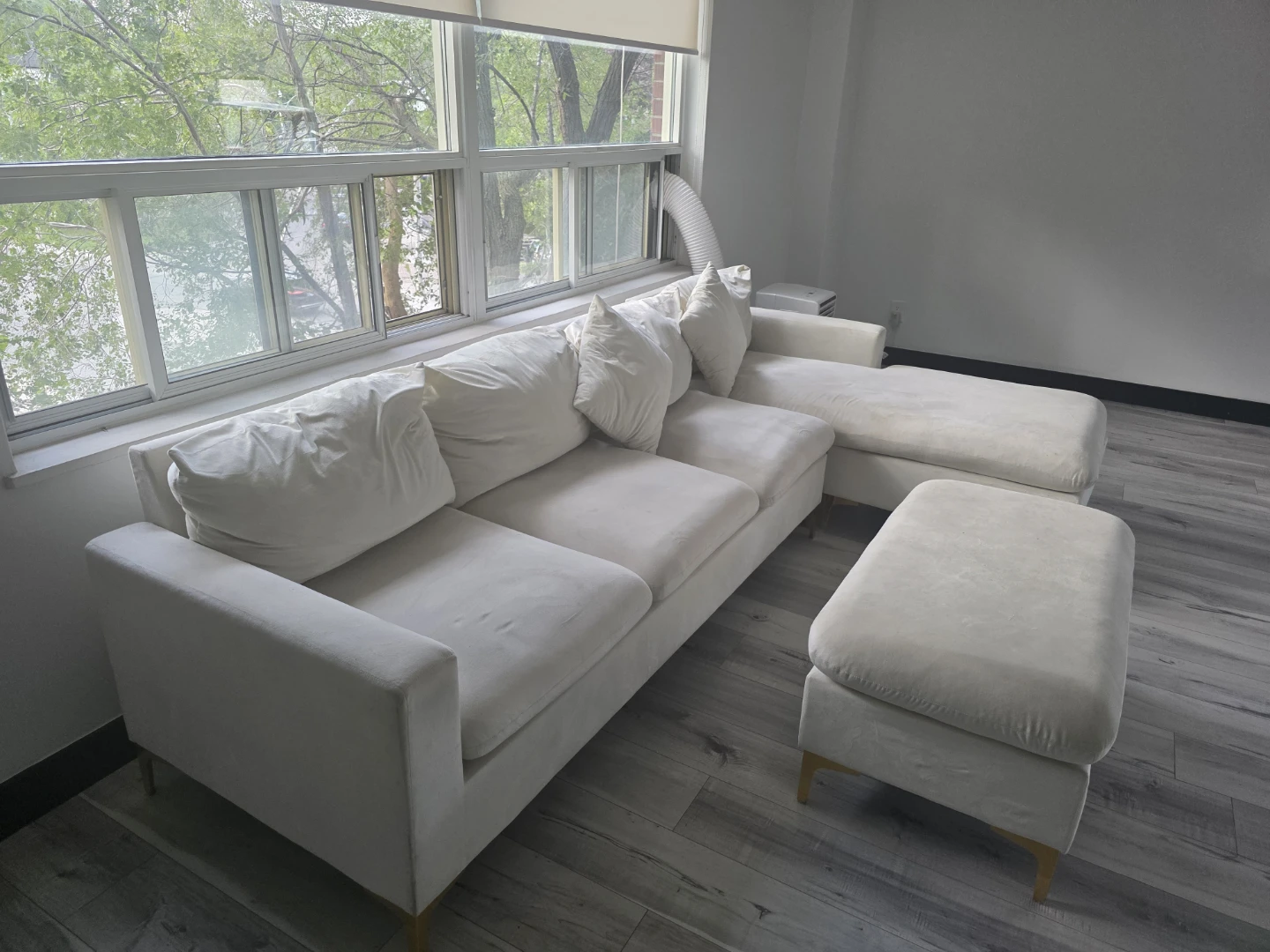 Cream Sectional Sofa with Ottoman - photo 2