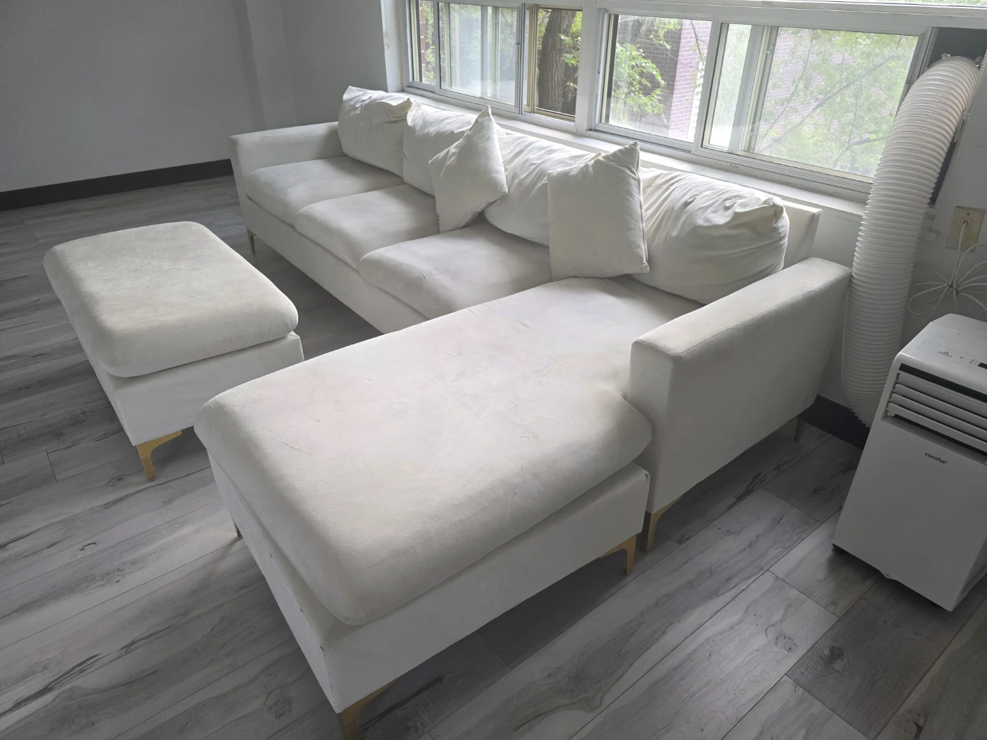 Cream Sectional Sofa with Ottoman - photo 3