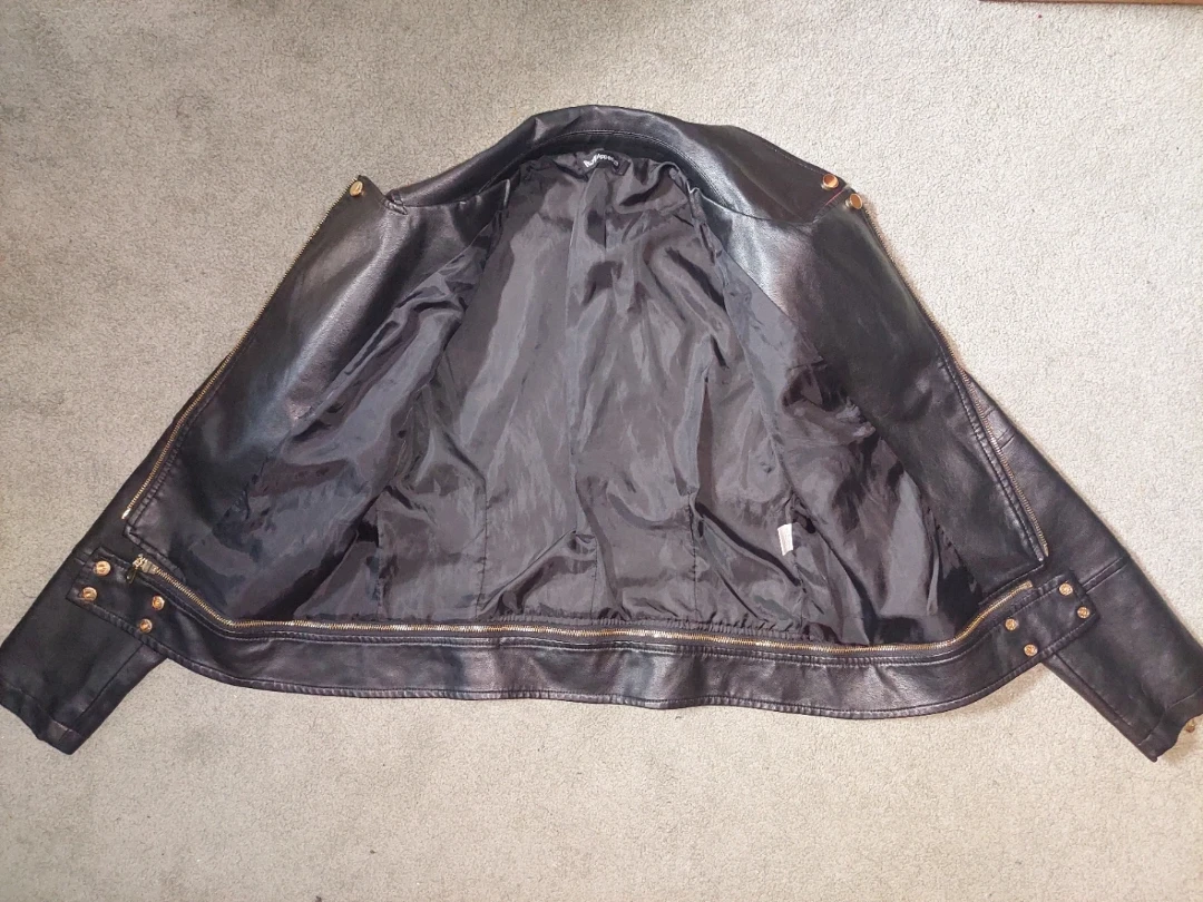 Red and Black Faux Leather Biker Jacket - photo 2