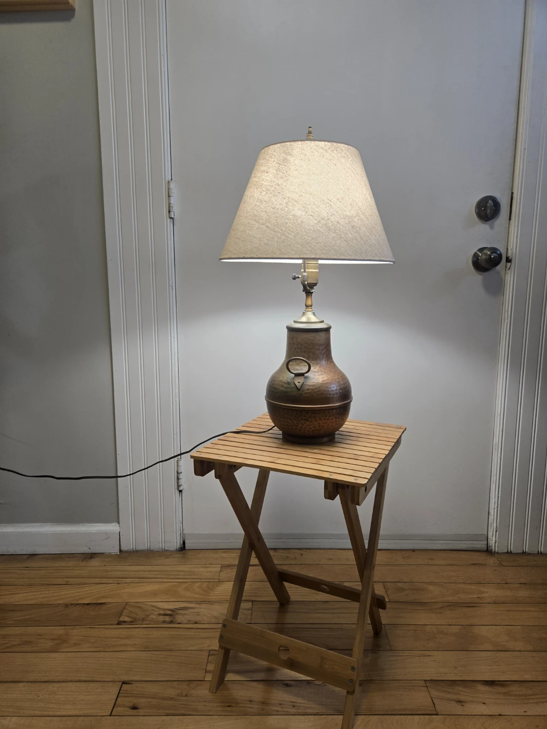 Vintage Copper Table Lamp with Beige Shade