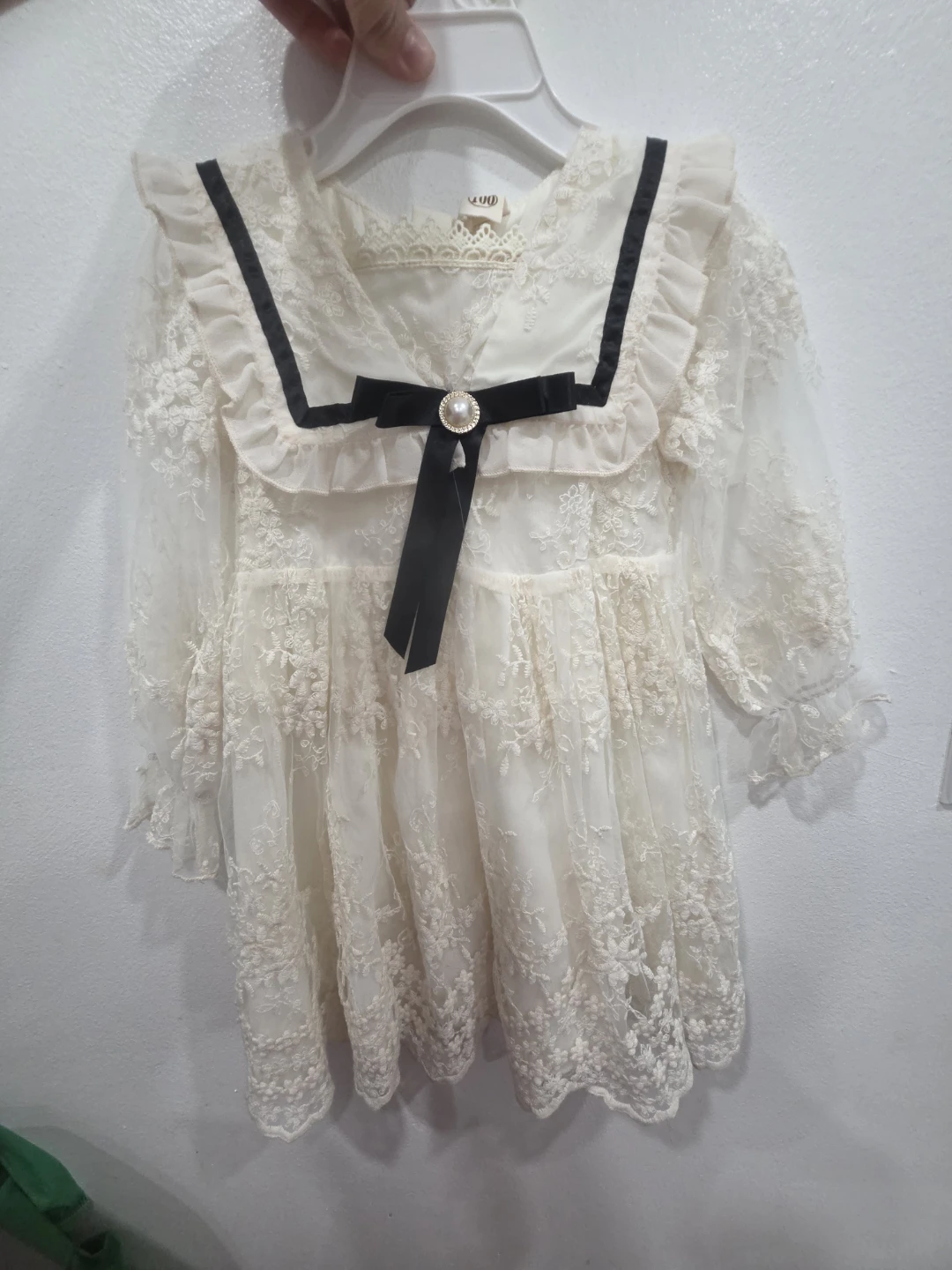 Cream Lace Dress with Sailor Collar