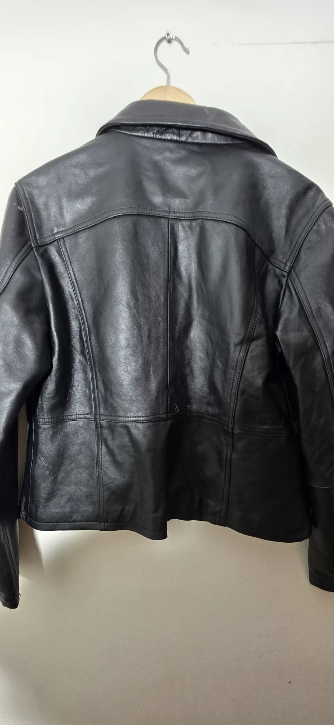 Black Leather Jacket with Purple Lining - photo 2