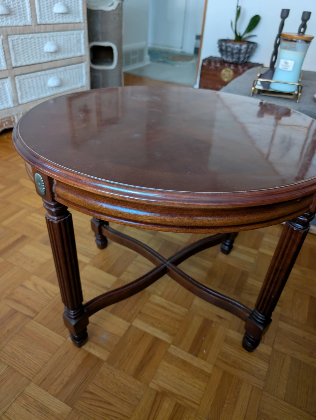 Round Mahogany Wood Side Table