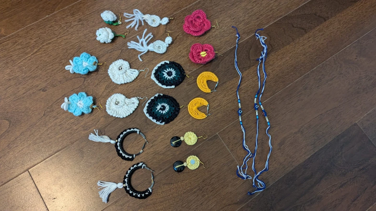 Assorted Handmade Crochet Earrings and Necklace