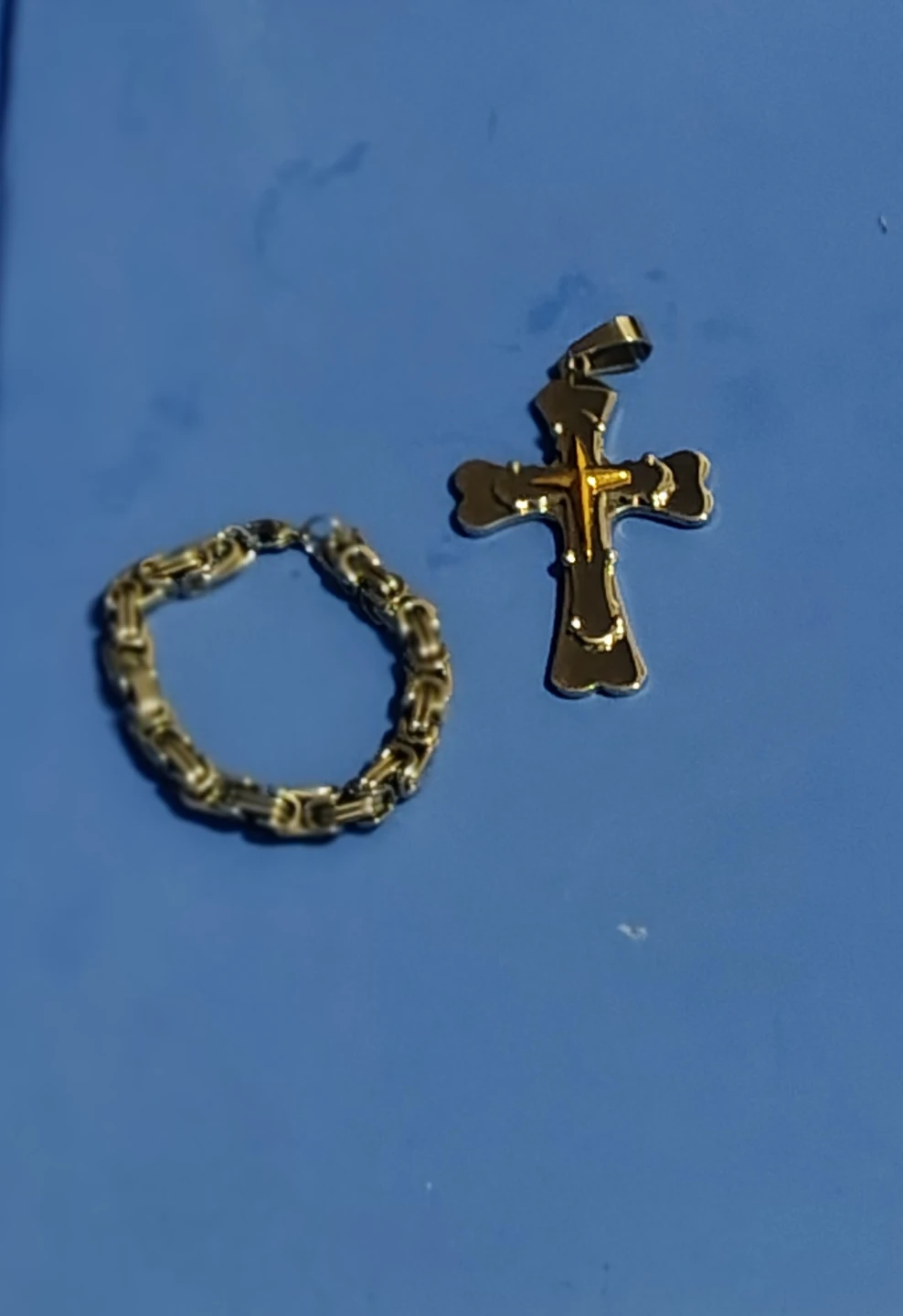 Silver Tone Cross Pendant and Chain Bracelet Set - photo 2