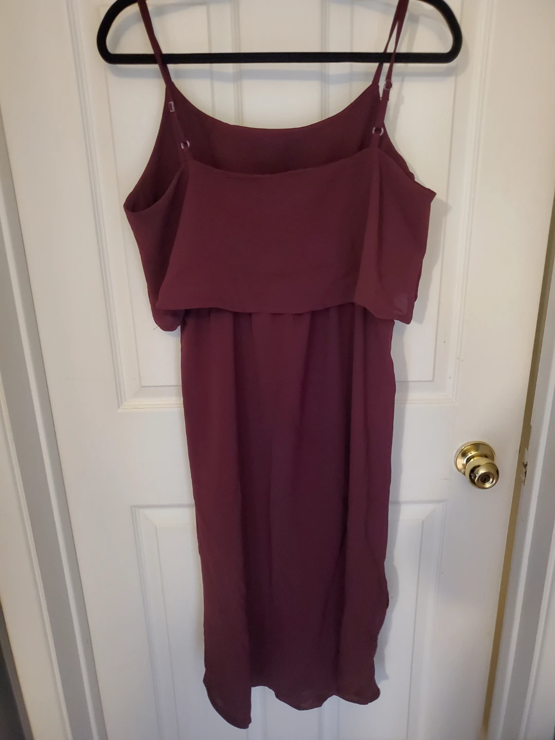 Burgundy Chiffon Popover Spaghetti Strap Midi Dress - photo 3