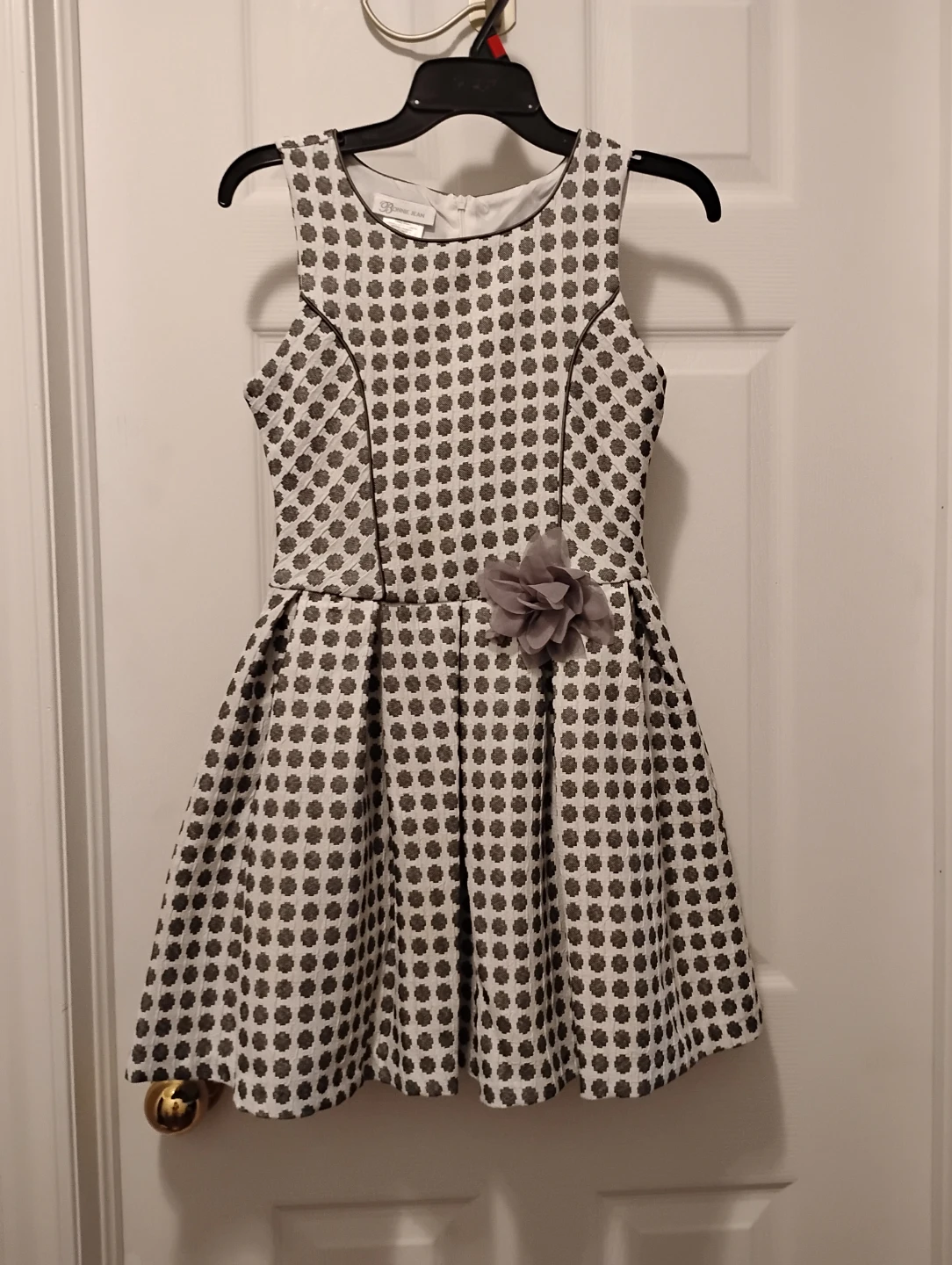 Girls' Patterned Dress with Flower Accent