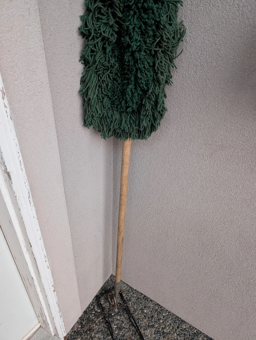 Commercial Green dust mop with wooden handle