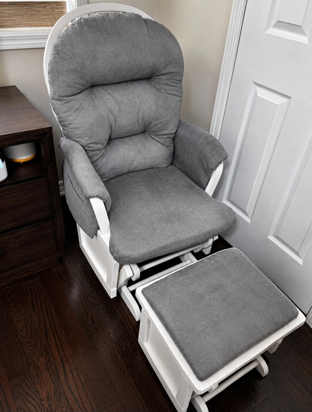 Grey Glider Chair and foot rest