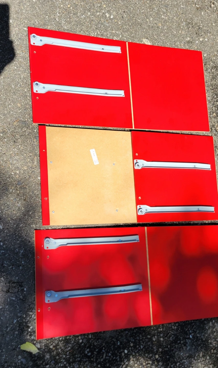 Set of 3 Red & White Ikea kallax inserts w/ double drawers.