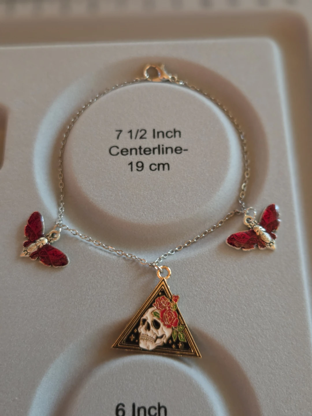 Chain Bracelet with Red death moths and Skull Charm - photo 2