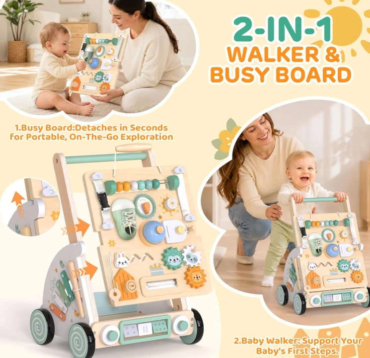 Hewaurion 2-in-1 Wooden Baby Walker & Detachable Busy Board - photo 5