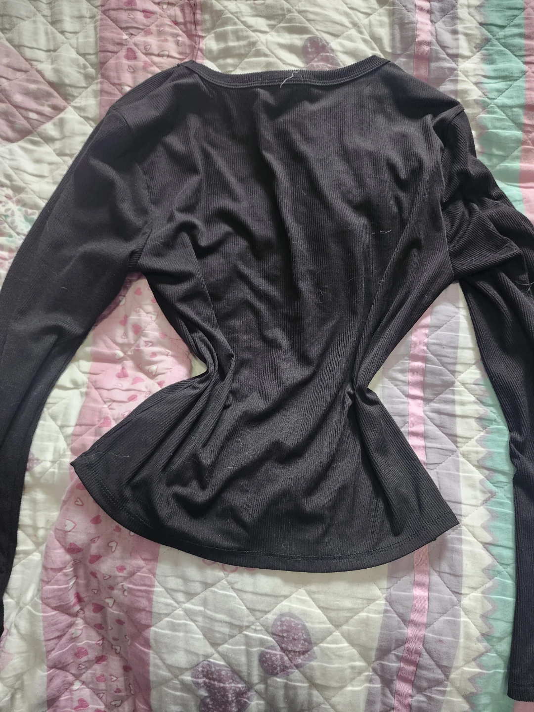 2000's Alternative Black Long Sleeve Rhinestone Cross Shirt - photo 2