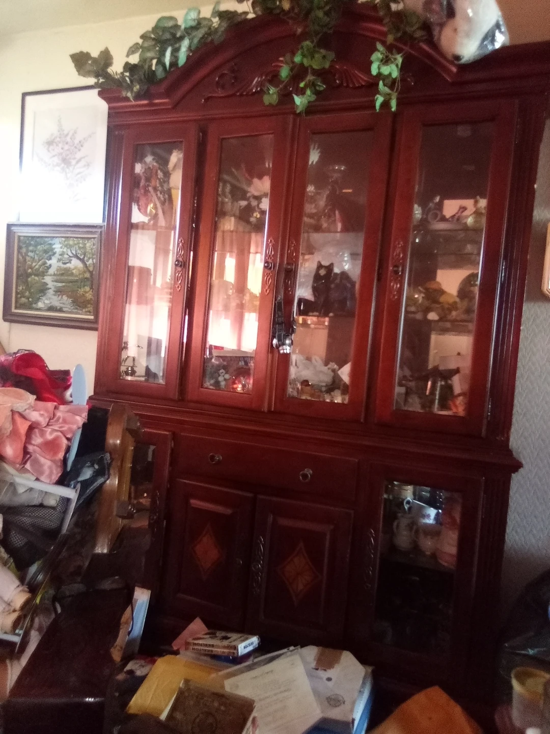 Wooden Display Cabinet with Glass Doors