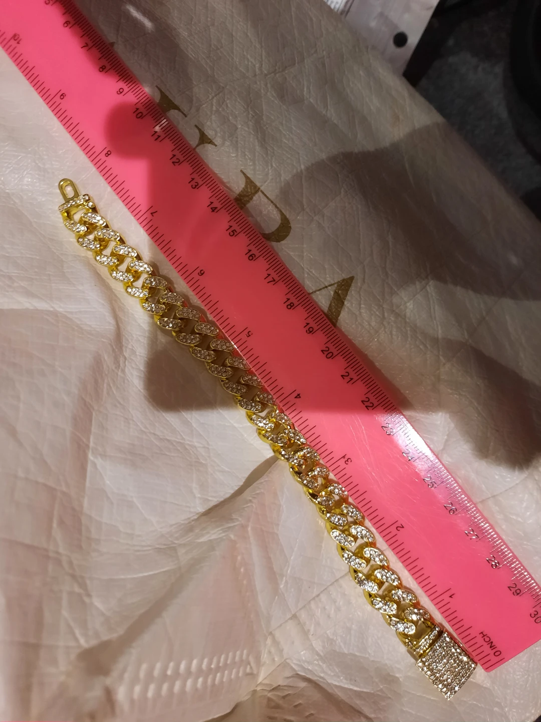 Gold Cuban Link Bracelet with Rhinestones 7.5" - photo 4