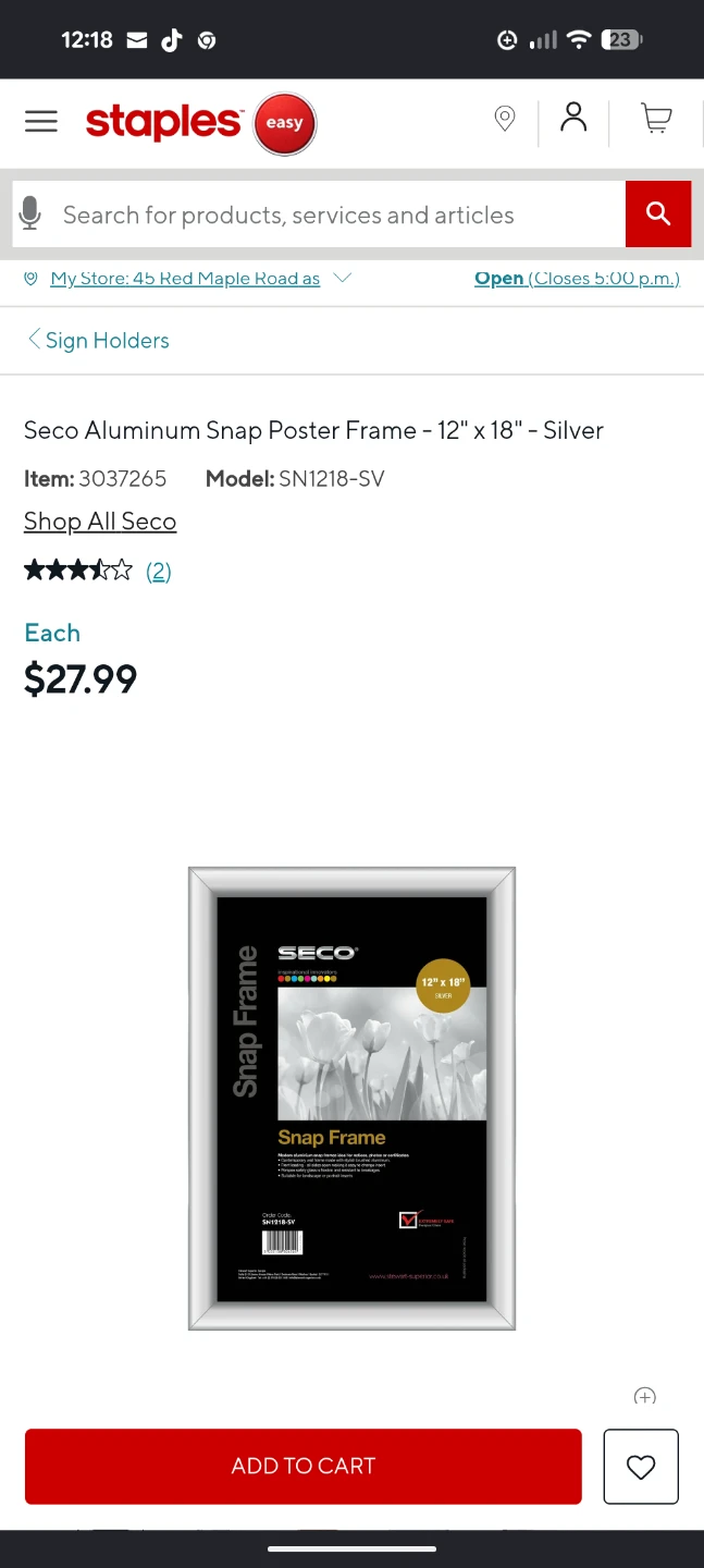 Seco Aluminum Snap Poster Frame - 12" x 18" - Silver - photo 2