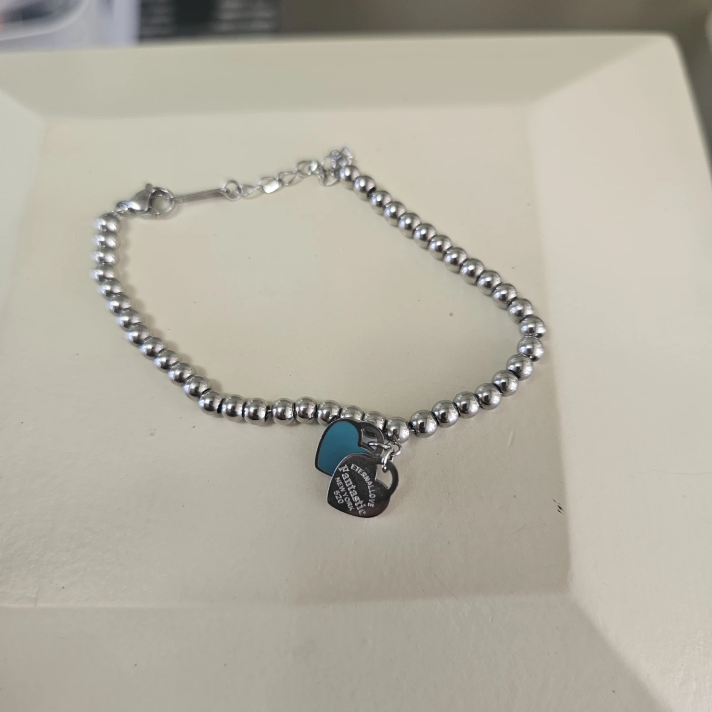 Beaded Bracelet with Heart Tags
