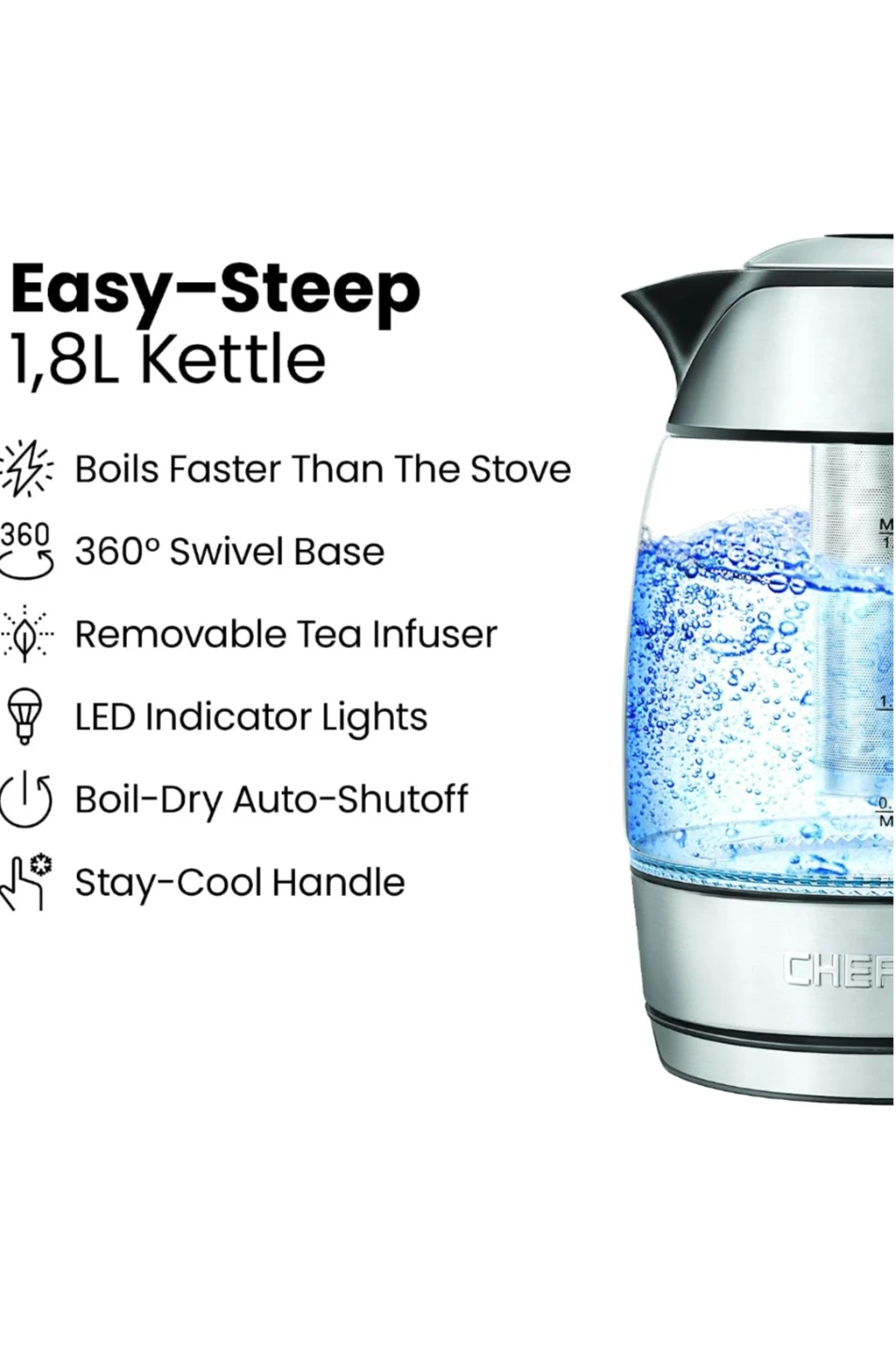 Chefman Easy-Steep 1.8L Glass Kettle - photo 4