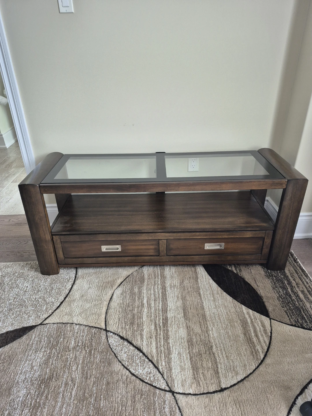 Glass Top TV stand with drawers