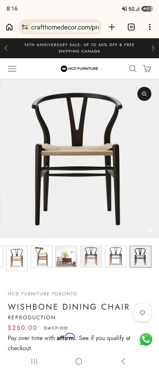 Six dining chairs,  $125/each or all six for $700