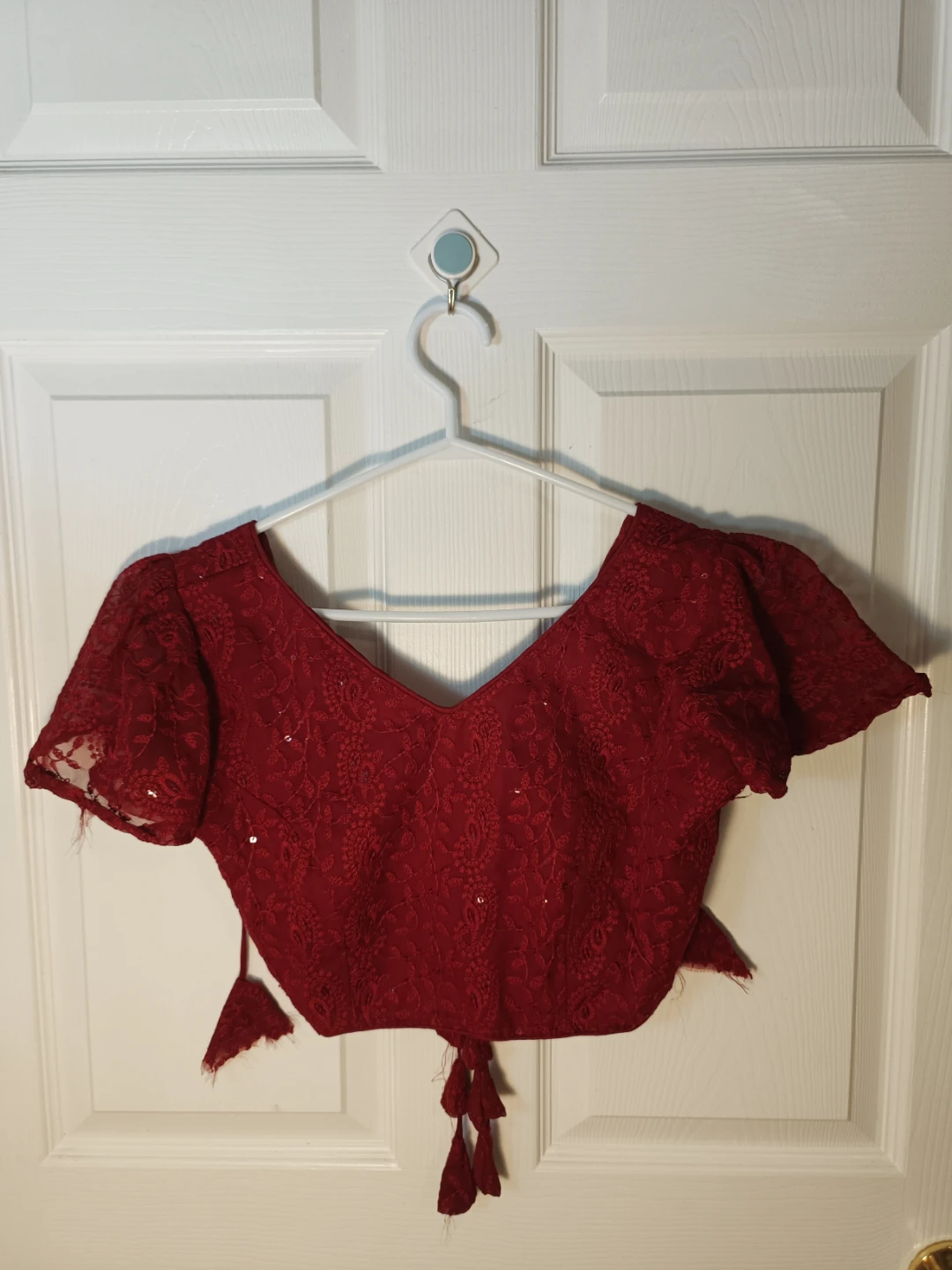 Red Lace Blouse with Sequins